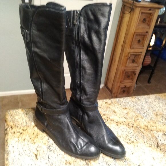 Circa Joan & David Knee High Black Leather Riding Boots Zip Up Women's Sz 8.5 M - Picture 2 of 14